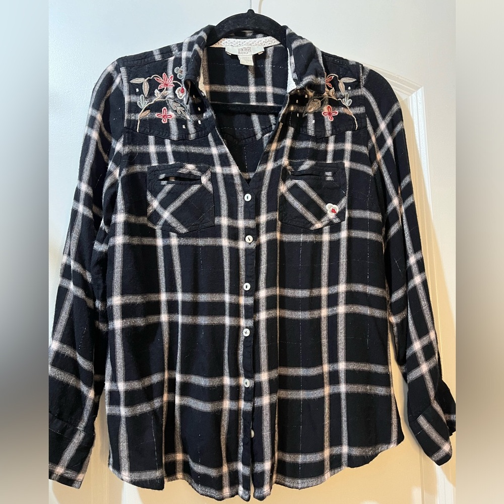 Vintage America Blues flannel with floral stitching